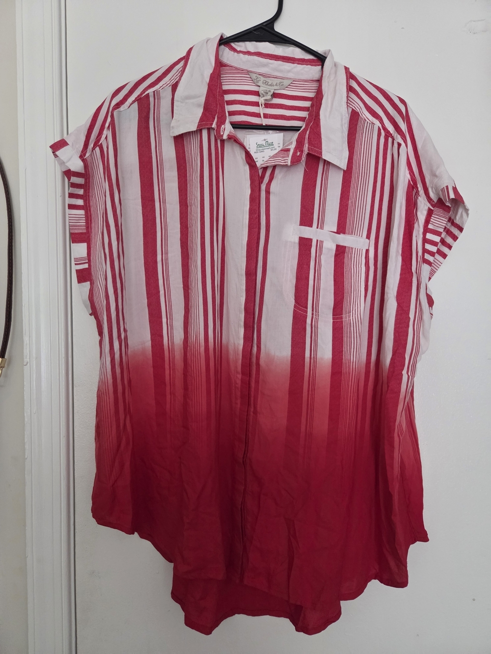 KC Khakis & Co NWT Red White Stripe Ombre Dip Dye Button Down Top XL